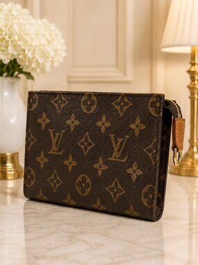 Louis Vuitton Monogram Cosmetics Pouch (Bucket PM) Purse Brown 115-101225